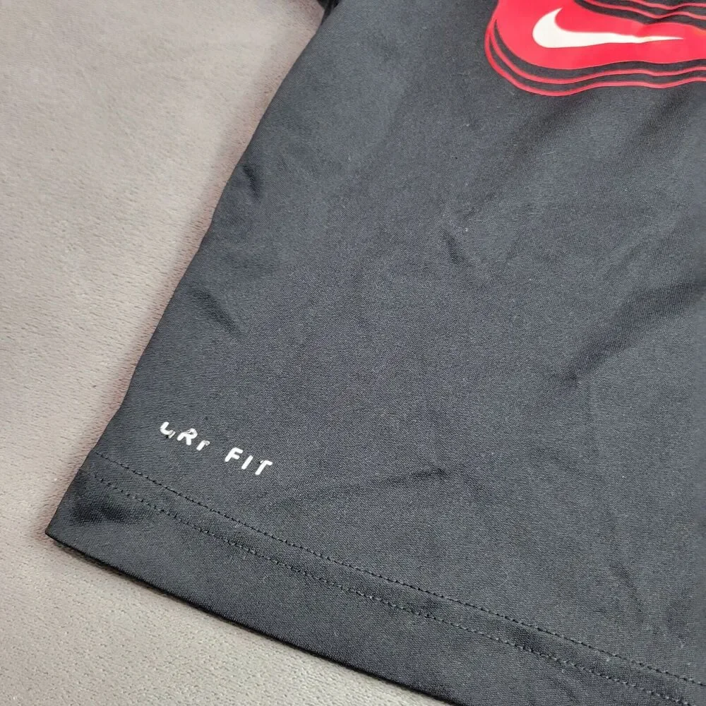 Nike DriFit Boy Size 2 Toddler Tee Black Crew Neck Large Red Swoosh Pullover Top